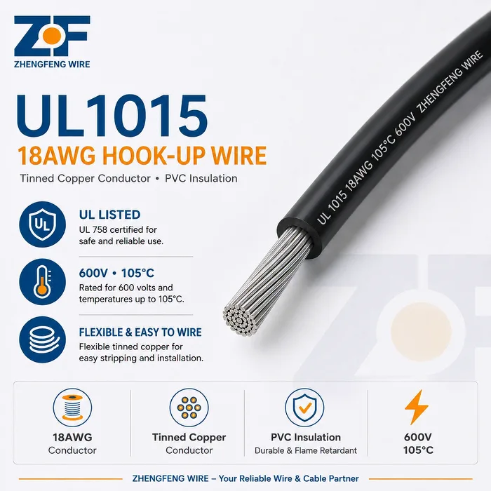 UL1015 18AWG Hook Up Wire 600V PVC Insulated Appliance Cable
