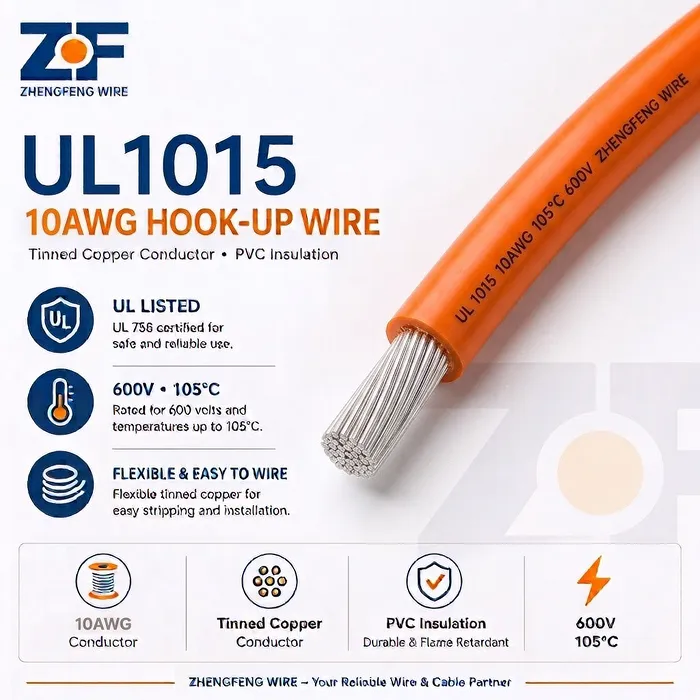 UL1015 10 AWG Wire 105°C 600V PVC Hook Up for Equipment