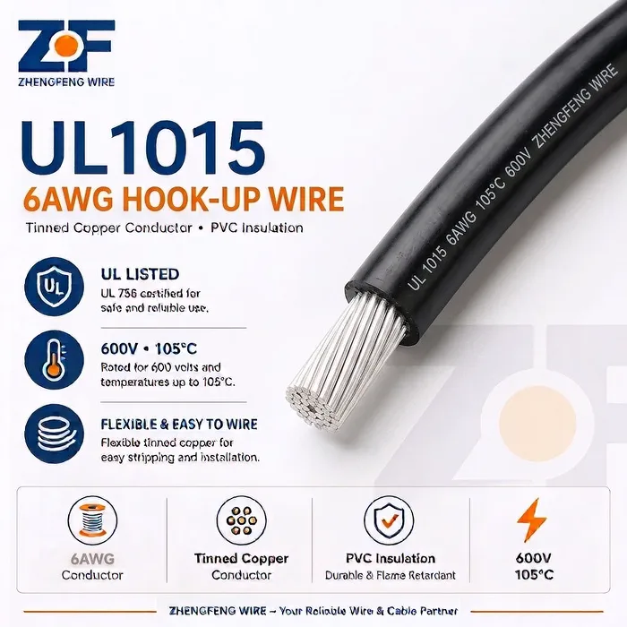 UL1015 6 AWG Wire 105°C 600V PVC Hook Up for Industrial Use