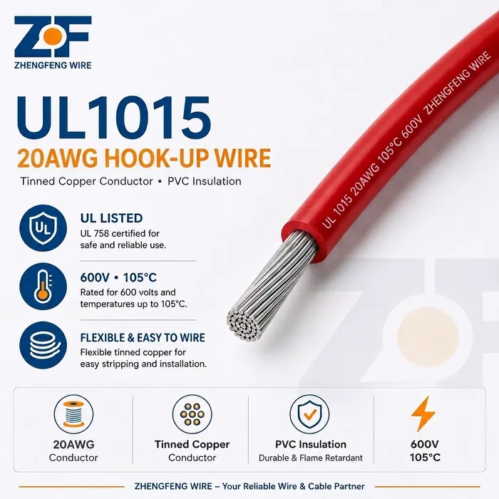 UL1015 20AWG Hook Up Wire, 600V 105°C PVC Wire Manufacturer