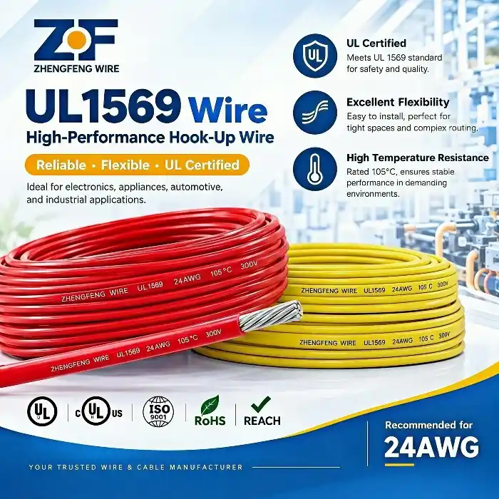UL1569 24AWG Hook-Up Wire, 300V 105°C PVC Insulated Wire OEM